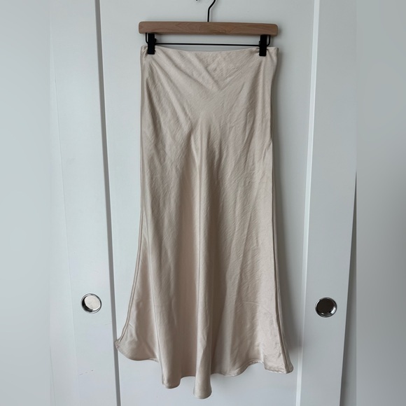 Rene Beige Satin Long Skirt by Pixie Market - Picture 2 of 5
